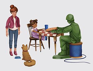 family at table with dog father is army veteran